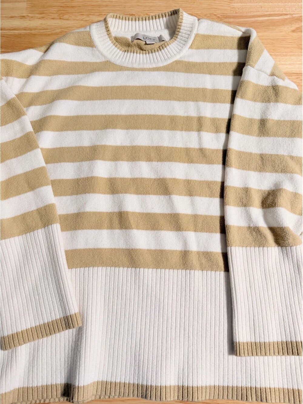 LOFT Striped Beige and White Sweater, Size XS